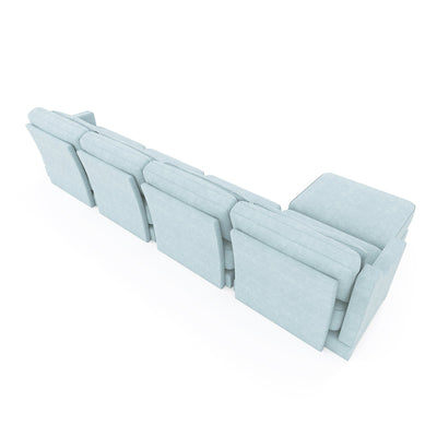 Stylish Four-Seater Sofa with Movable Ottoman in Sky Blue Chenille Fabric with Ergonomic Design