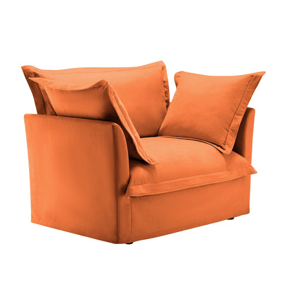 Slip-covered Armchair with 1 Big Back Cushion and 2 Big Toss Pillows, Single Deep Seat Comfy Single Couch Sofa Multiple Large Soft Pillows, Chenille Fabric, Orange