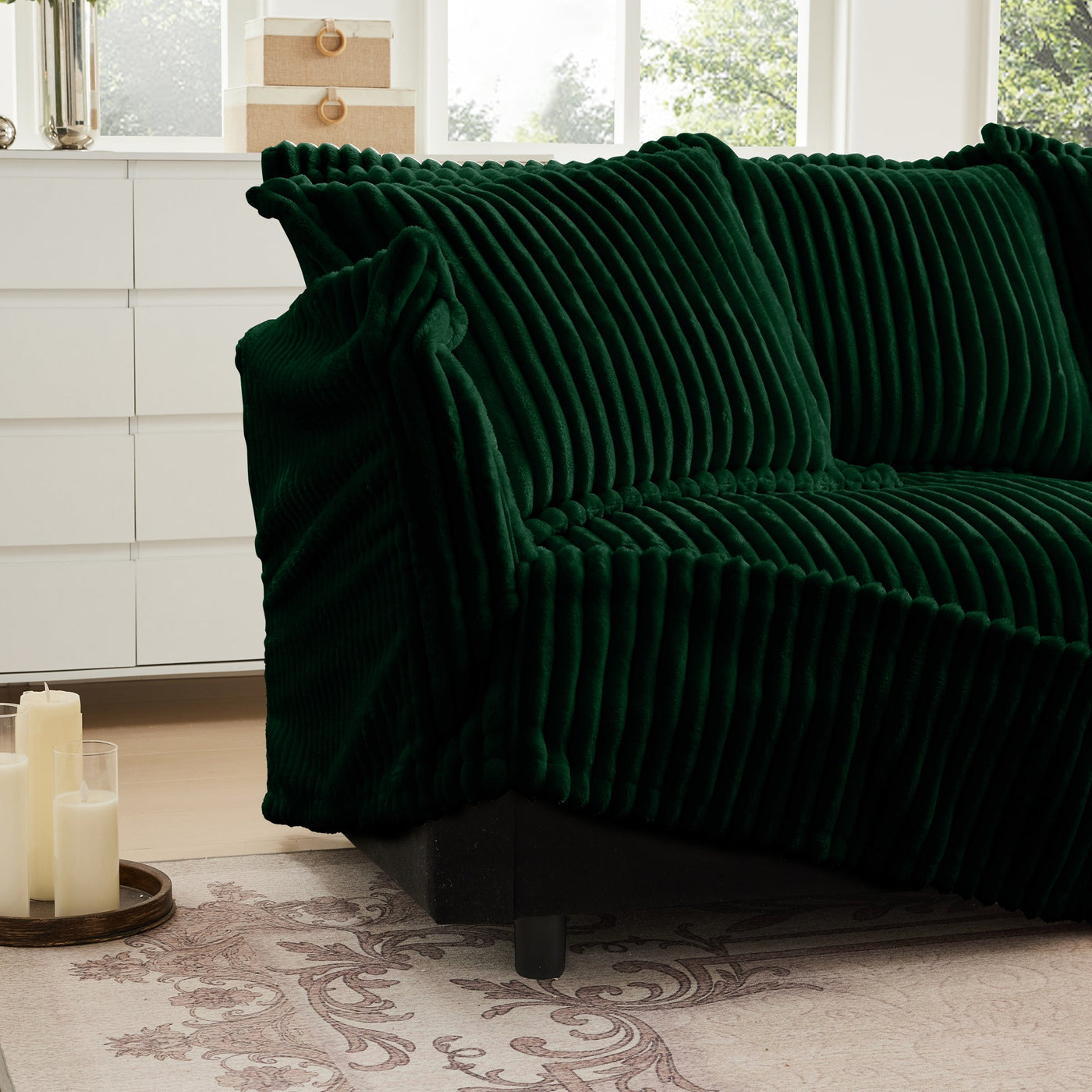Modern Slipcovered 2-Seat Sofa Couches for Living Room, 2 Seater Sofa, Corduroy Deep Seat Sofa with Upholstered Cushion&Detachable Cover, Comfy Sofa Couch for Small Space, Apartment, Green Corduroy