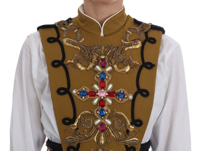 Dolce & Gabbana Yellow Crystal Cross Vest Jacket