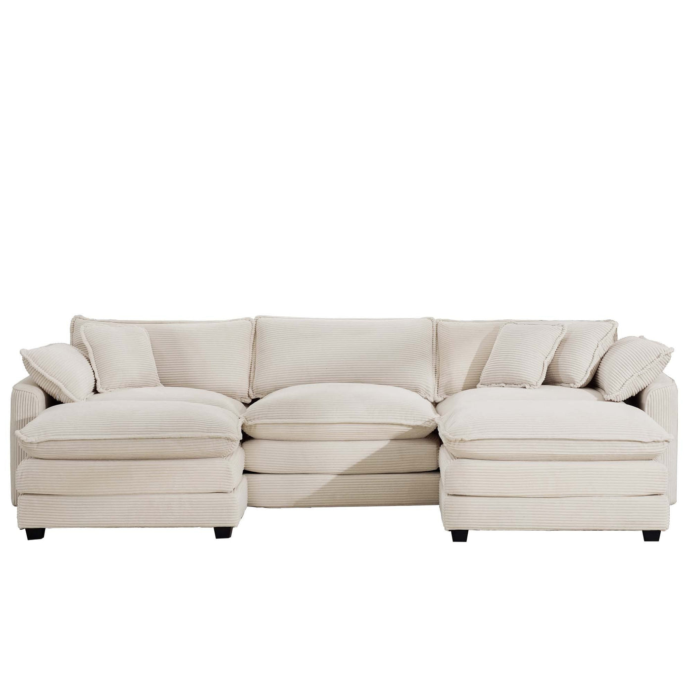 Oversized Modular Cushion Sofa with Ottomans, Comfy Upholstered U-Shaped Convertible Corner Sectional Sofa, Light Beige Corduroy