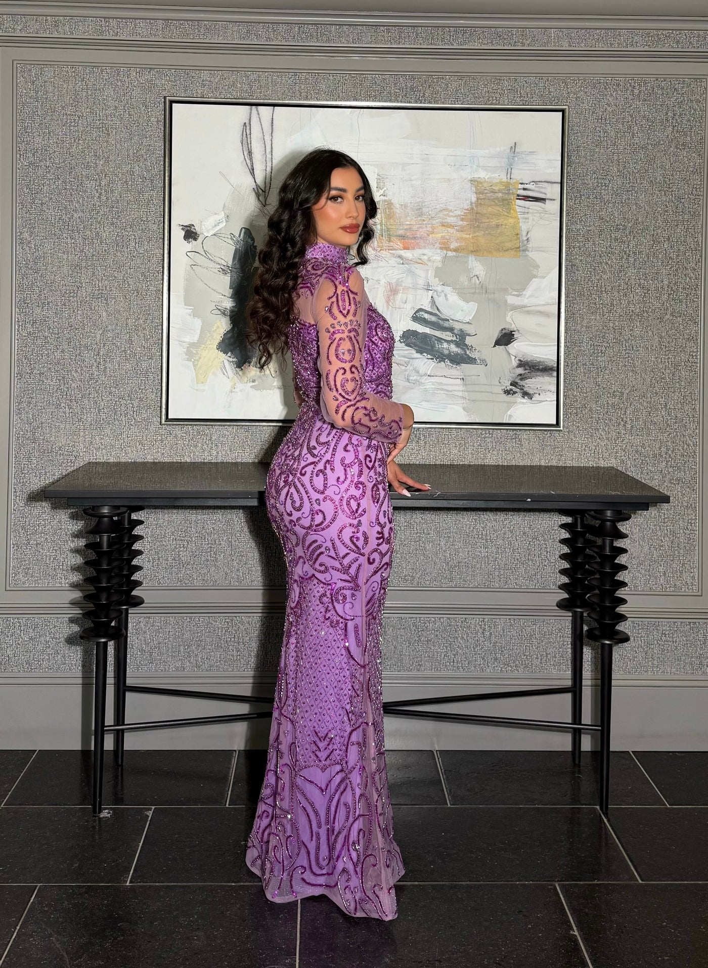 Deema High Neckline Tulle Embroidered Dress