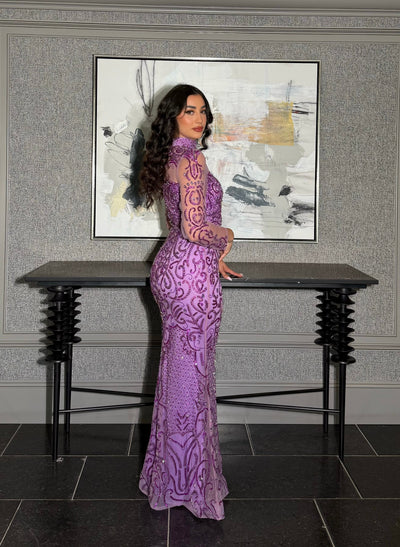 Deema High Neckline Tulle Embroidered Dress