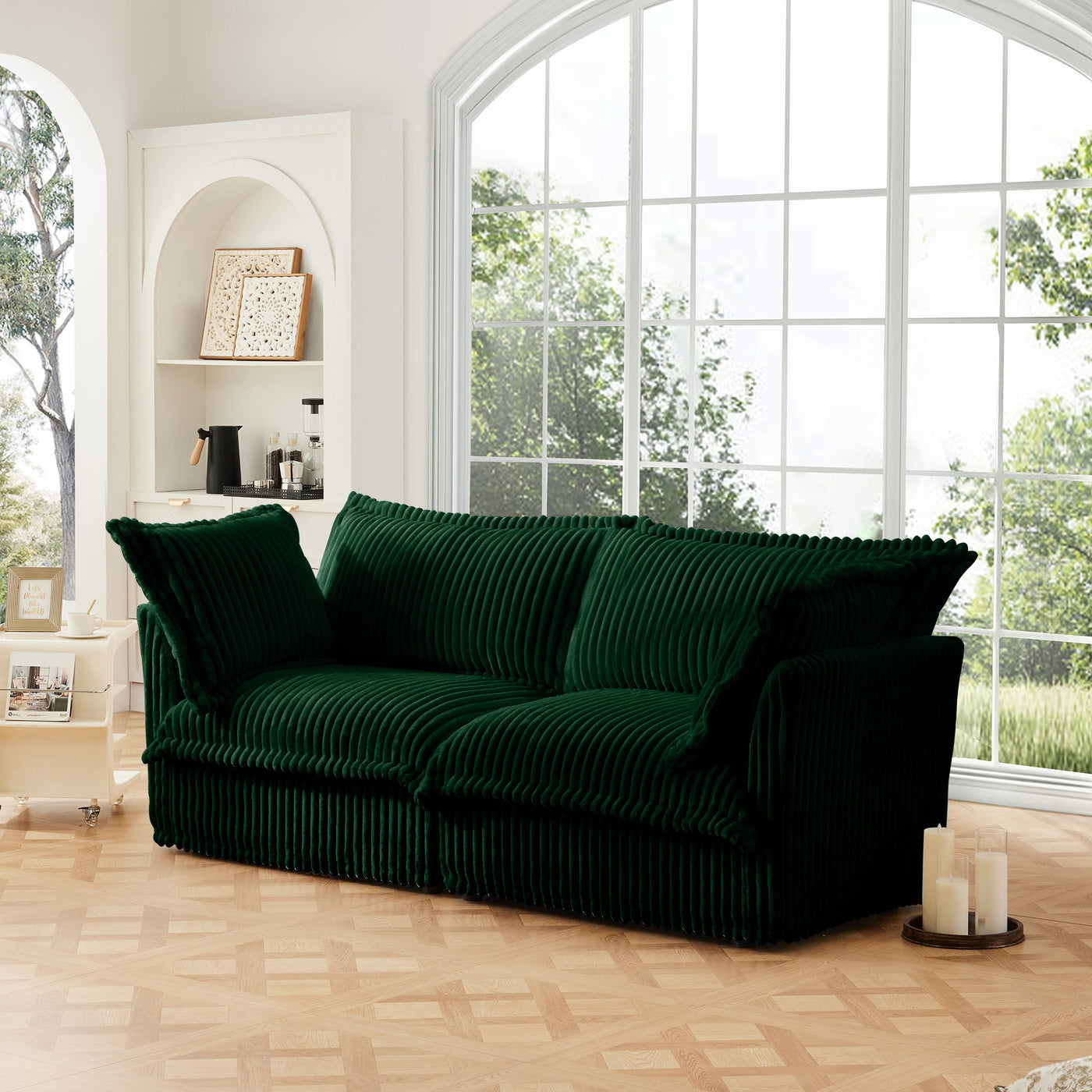 Modern Slipcovered 2-Seat Sofa Couches for Living Room, 2 Seater Sofa, Corduroy Deep Seat Sofa with Upholstered Cushion&Detachable Cover, Comfy Sofa Couch for Small Space, Apartment, Green Corduroy
