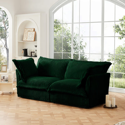 Modern Slipcovered 2-Seat Sofa Couches for Living Room, 2 Seater Sofa, Corduroy Deep Seat Sofa with Upholstered Cushion&Detachable Cover, Comfy Sofa Couch for Small Space, Apartment, Green Corduroy