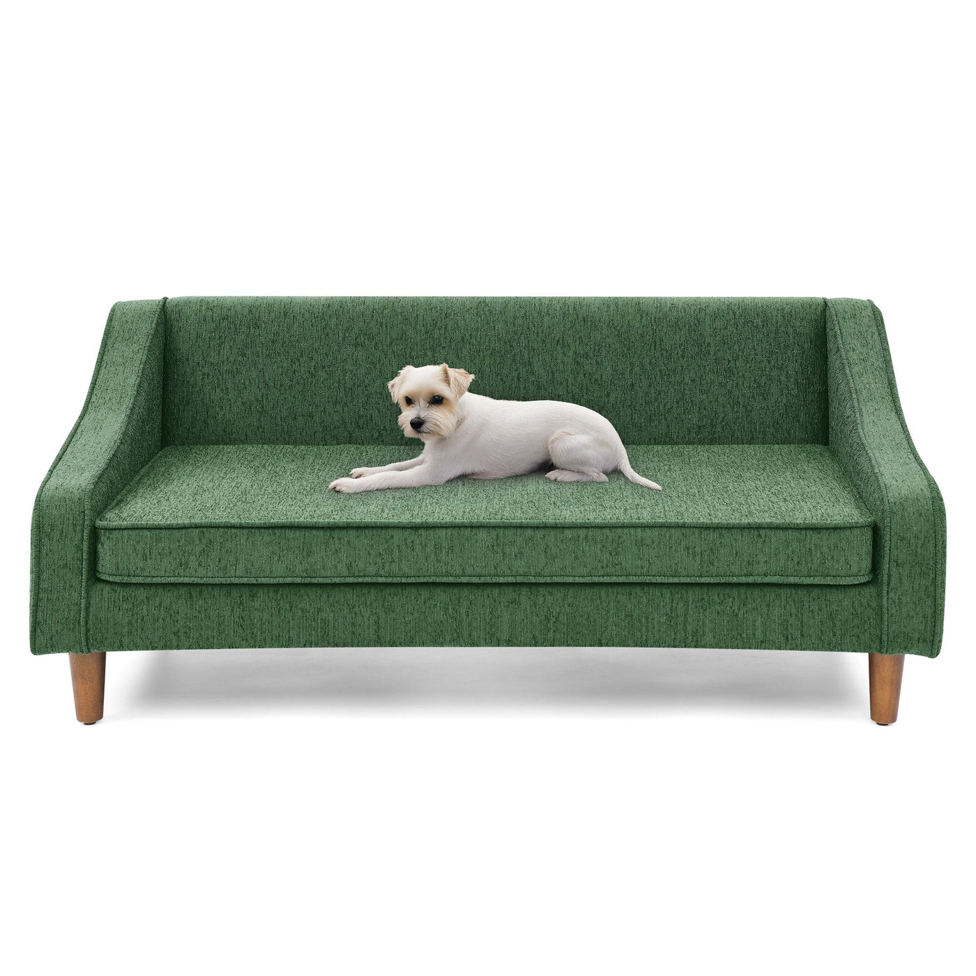 Modern Durable Elevated Dog Sofa Bed with Irregular Armrest Design, Comfortable Soft Green Pet Sofa, Foam Material
