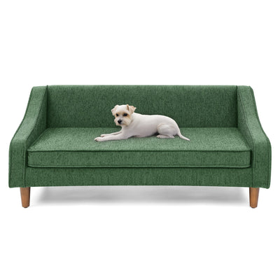 Modern Durable Elevated Dog Sofa Bed with Irregular Armrest Design, Comfortable Soft Green Pet Sofa, Foam Material