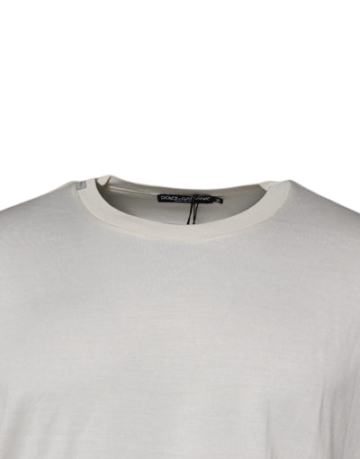 Dolce & Gabbana Off White Silk CrewNeck Short Sleeve T-shirt