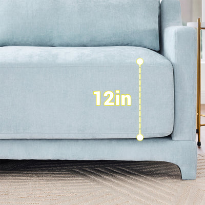 Sky Blue Four-Seater Chenille Sofa with Lumbar Pillow, Ergonomic Design, Solid Wood Frame
