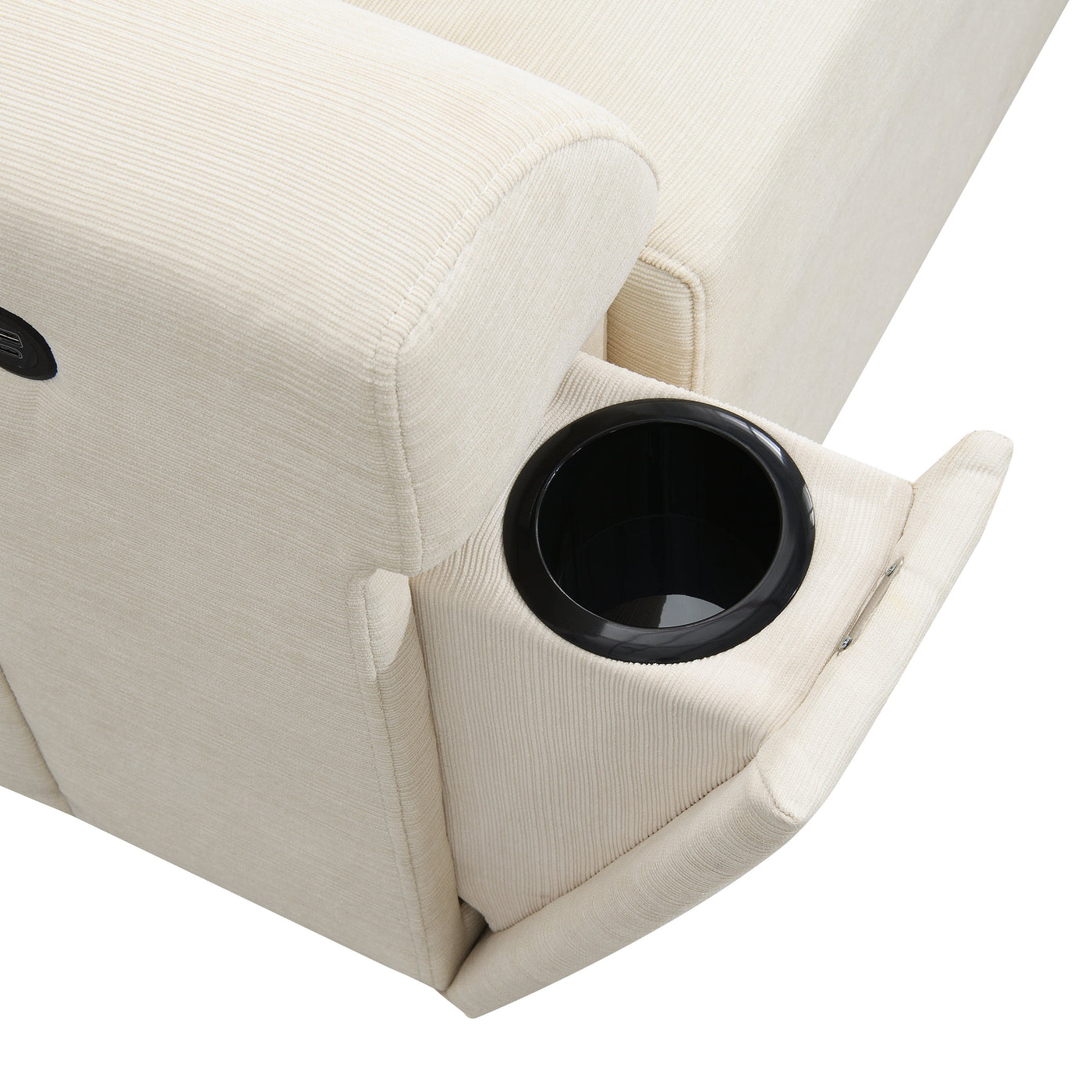 Chenille U Shaped Sectional Sofa with Ottoman, Storage, Cup Holders, and USB Ports, Off White, 128*67'