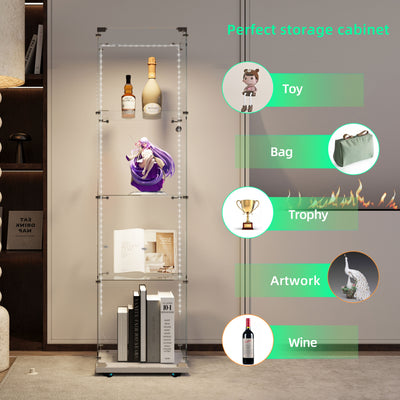 Tempered Glass Display Cabinet,Wine Cabinet, Storage Cabinet,File Cabinet, Tempered Glass Top,Bluetooth LED Light Strip,with Door Lock,suitable for Living Room, Bedroom,Hallway,Office,color:white