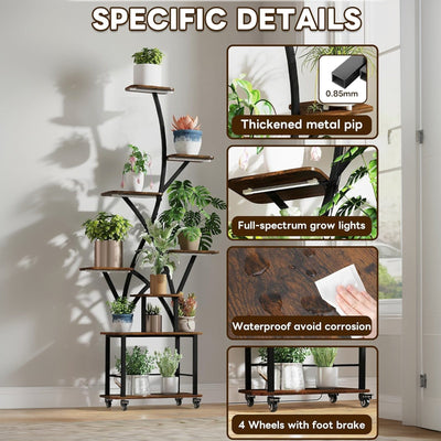 Plant Stand Indoor with Grow Light, 8-Tiered 64' Tall Indoor Plant Shelves for Multiple Plants, Large Metal Plant Shelf, Lighted Plant Stand for Indoor, Balcony, Living Room
