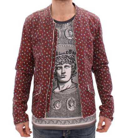 Dolce & Gabbana Bordeaux Leather Boxer Print Jacket Coat
