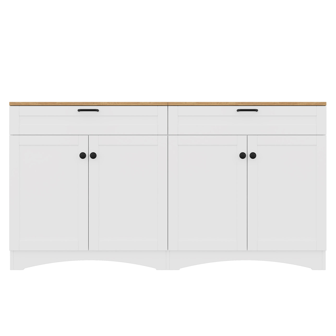 ON-TREND Farmhouse TV Stand with 2 Drawers for TVs Up to 70', Versatile Wood Grain Sideboard with Adjustable Shelves, Mid-Century Buffet Cabinet with Rustic Handles for Living Room/Bedroom, White