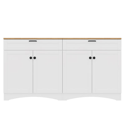 ON-TREND Farmhouse TV Stand with 2 Drawers for TVs Up to 70', Versatile Wood Grain Sideboard with Adjustable Shelves, Mid-Century Buffet Cabinet with Rustic Handles for Living Room/Bedroom, White