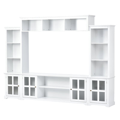 [VIDEO provided] ON-TREND Minimalism Entertainment Wall Unit with Bridge, Modern TV Console Table for TVs Up to 70', Multifunctional TV Stand with Tempered Glass Door, White (Old SKU: SD000009AAK)