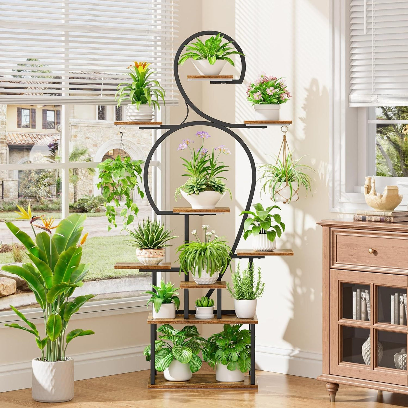 Plant Stand Indoor with Grow Light, 9-Tiered 63' Tall Indoor Plant Shelves for Multiple Plants, Large Metal Plant Shelf, Lighted Plant Stand for Indoor, Balcony, Living Room