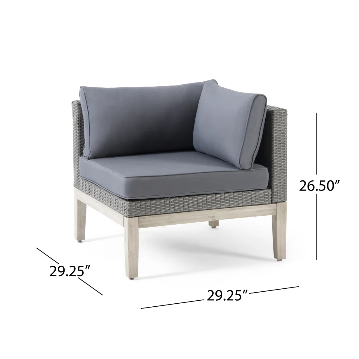 Outdoor Acacia Wood and Wicker 3 Piece Sectional Sofa Set