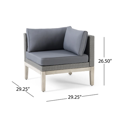 Outdoor Acacia Wood and Wicker 3 Piece Sectional Sofa Set