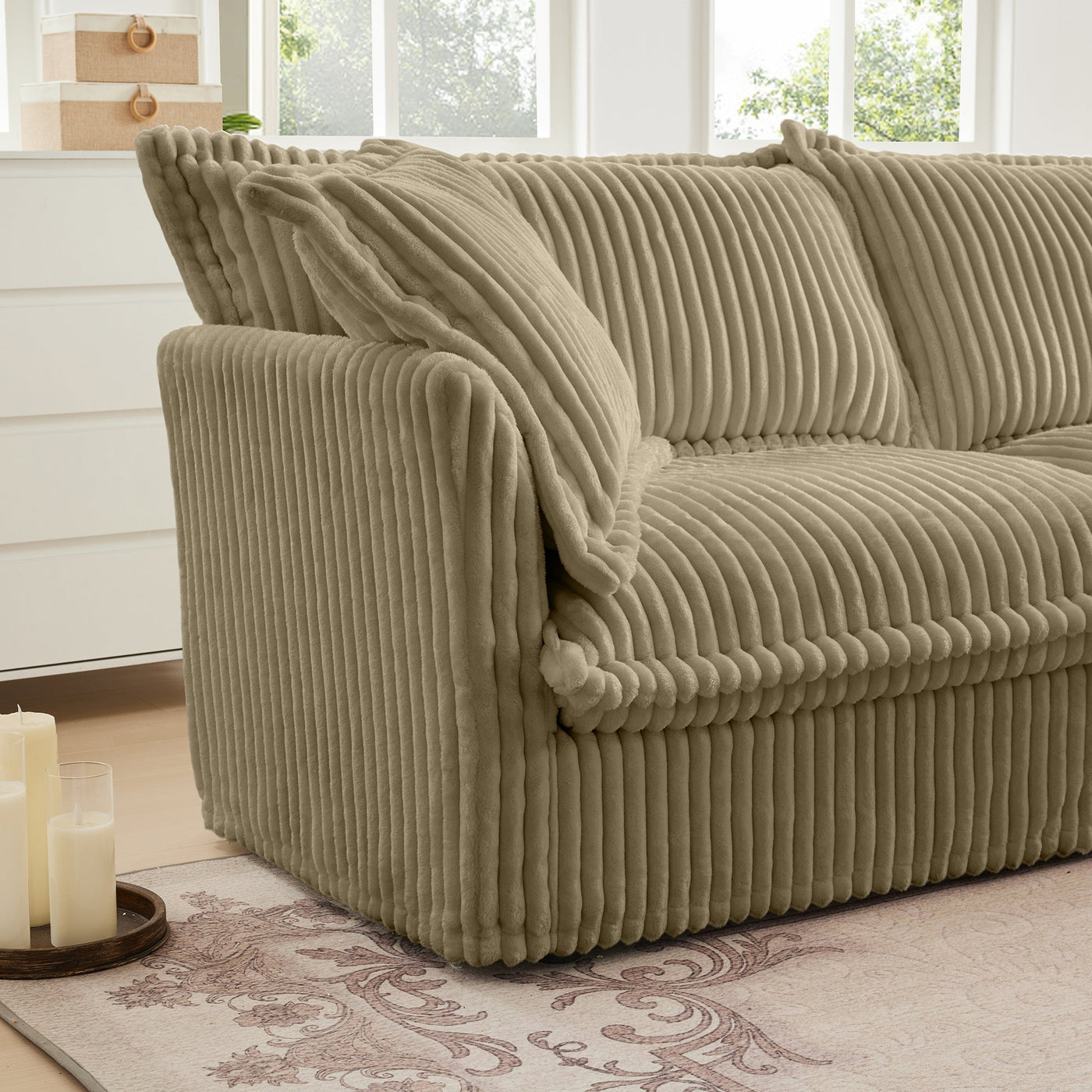 Slipcovered U Shape Sectional Deep Seat Sofa Couch, 3 Seater Sofa with French Edges Design Multiple Big Pillows, Modular Deep Seat Sectional Sofa Comfy Cloud Couch for Living Room, Apartment, Camel