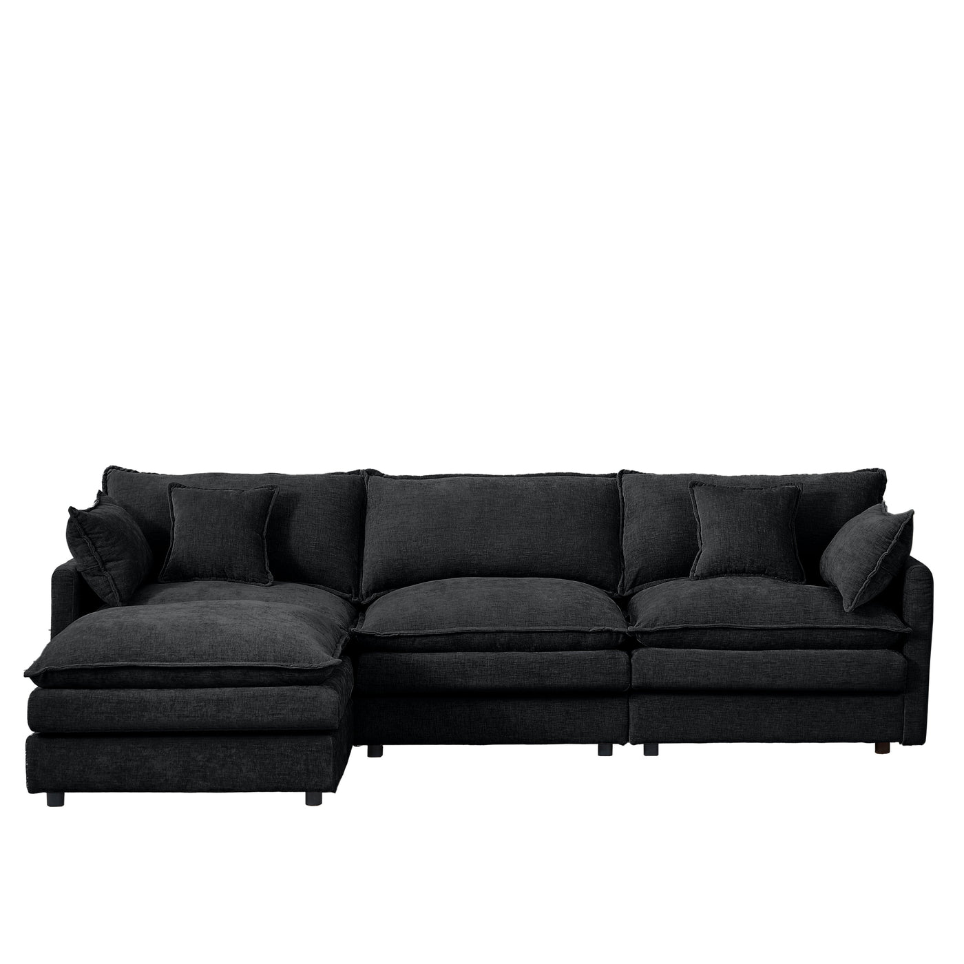 Modular Sectional Sofa, 105 Inch L Shaped Couch Set, Comfy Cloud Couches with Movable Ottoman, Black Chenille