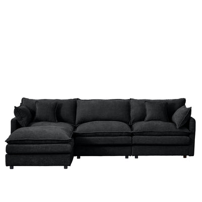 Modular Sectional Sofa, 105 Inch L Shaped Couch Set, Comfy Cloud Couches with Movable Ottoman, Black Chenille
