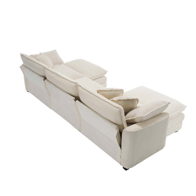 Oversized Modular Cushion Sofa with Ottomans, Comfy Upholstered U-Shaped Convertible Corner Sectional Sofa, Light Beige Corduroy