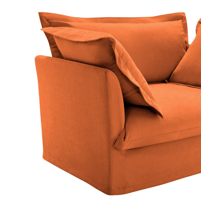 L-Shaped Slipcovered Sectional Sofa Couch, Comfy Chenille Deep Seat Cloud Couch with Convertible Ottoman & 2 Big Pillows, Modern Oversized 3 Seater Slipcovered Sofa Set for Living Room Office, Orange