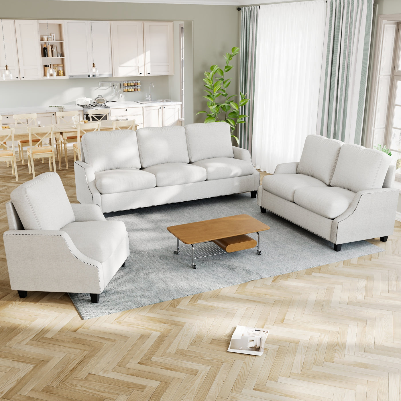 3 Piece Living Room Sofa Sets, Sectional Couch and Loveseat and Armchair Set, Modern 3 Seater Sofa + 2 Seater Couch+ Accent Chair Furniture Set for Apartment
