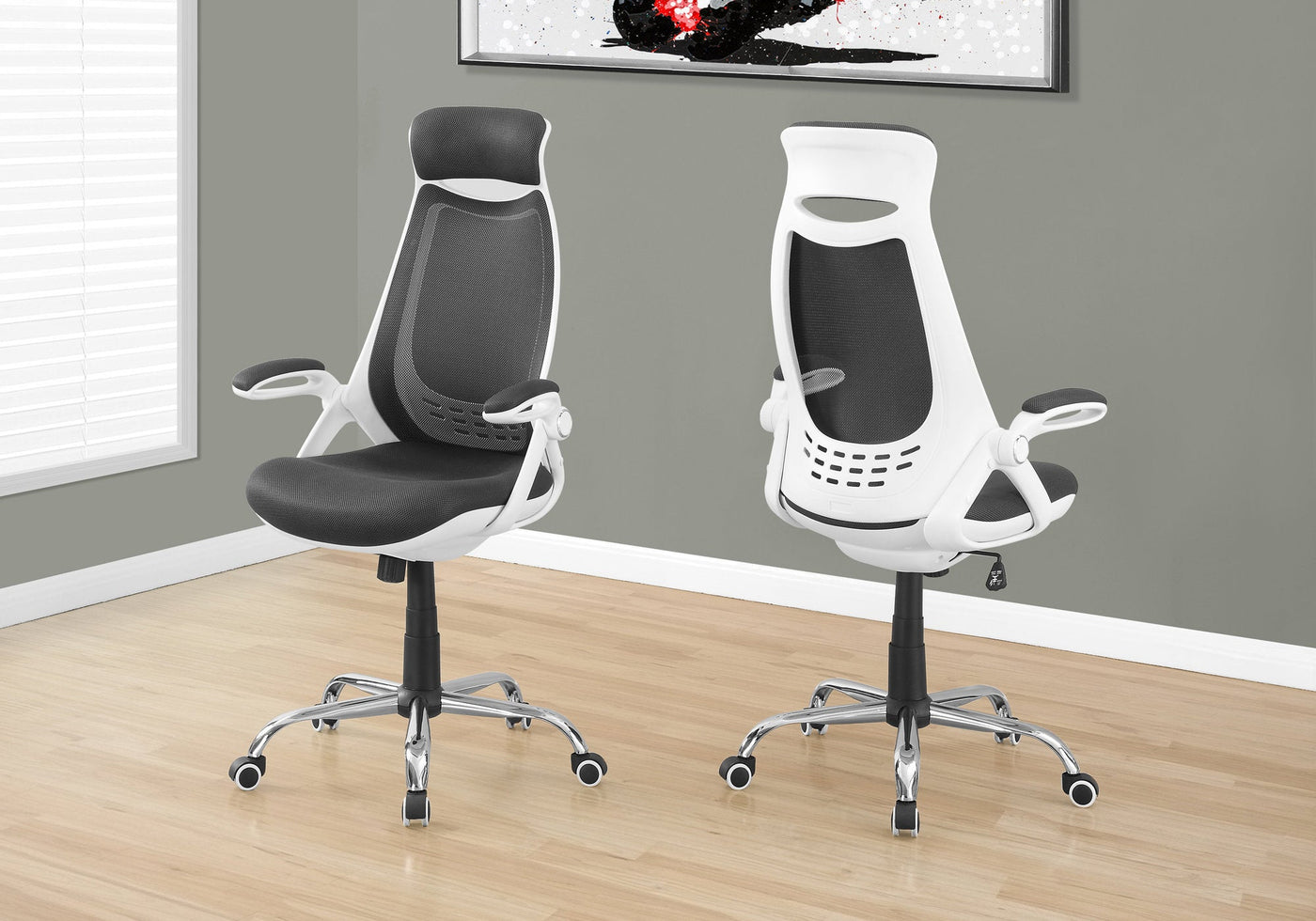 Office Chair, Adjustable Height, Swivel, Ergonomic, Armrests, Computer Desk, Work, Grey Mesh, Chrome Metal, Contemporary, Modern