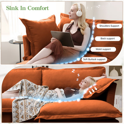 L-Shaped Slipcovered Sectional Sofa Couch, Comfy Chenille Deep Seat Cloud Couch with Convertible Ottoman & 2 Big Pillows, Modern Oversized 3 Seater Slipcovered Sofa Set for Living Room Office, Orange