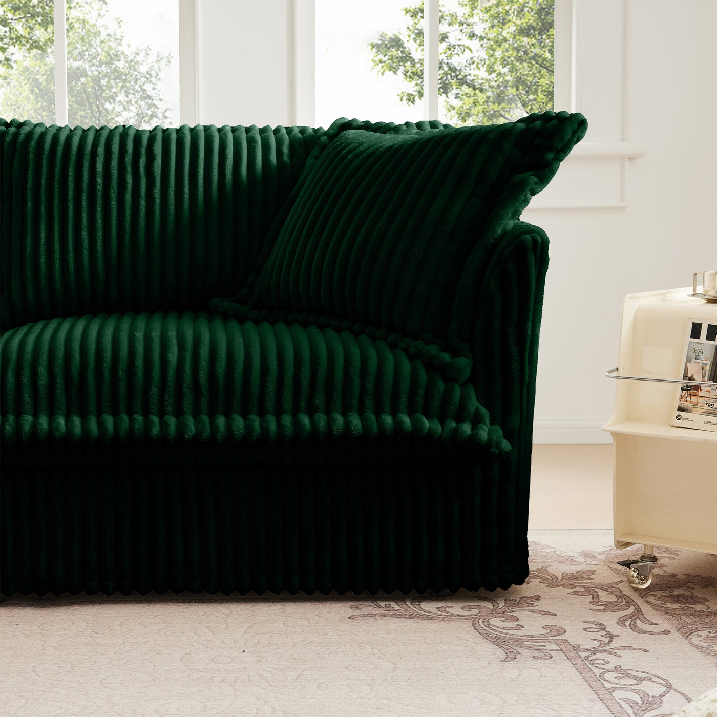 Modern Slipcovered 2-Seat Sofa Couches for Living Room, 2 Seater Sofa, Corduroy Deep Seat Sofa with Upholstered Cushion&Detachable Cover, Comfy Sofa Couch for Small Space, Apartment, Green Corduroy