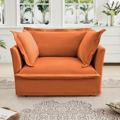 Slip-covered Armchair with 1 Big Back Cushion and 2 Big Toss Pillows, Single Deep Seat Comfy Single Couch Sofa Multiple Large Soft Pillows, Chenille Fabric, Orange