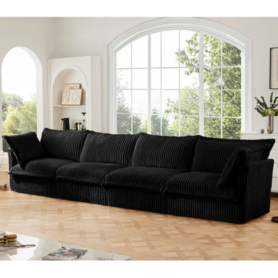 Slipcovered Long Sofa, 4 Seater Sofa with Removable Cover, Extra Deep Couch for Living Room, Corduroy Fabric Cloud Like Comfy Sofa Couch, Black Corduroy Fabric