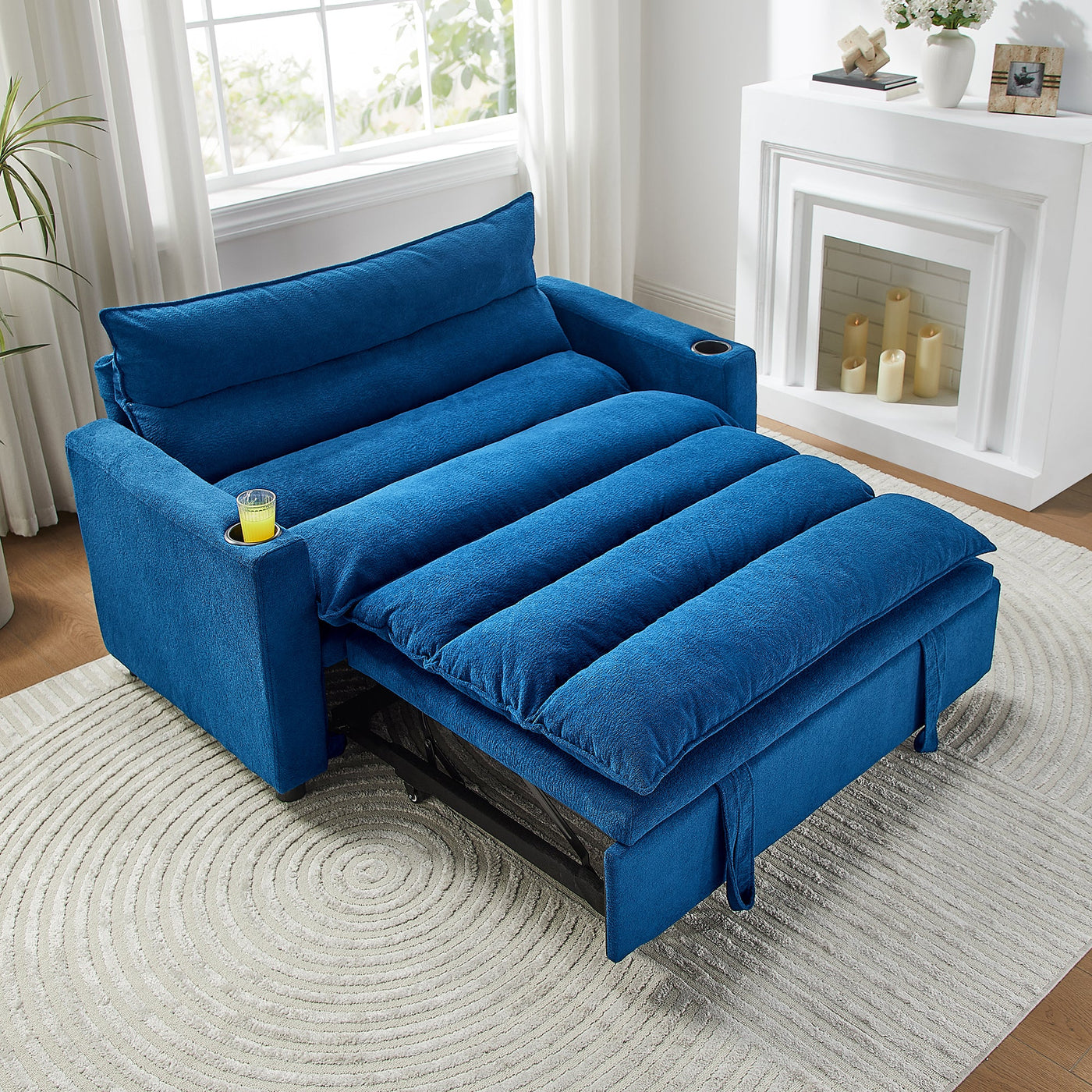 Convertible Sofa Bed, 3-in-1 Multi-Functional Velvet Sleeper Couch Pull-Out Bed, 47'' Loveseat Chaise Lounge with Adjustable Backrest , Living Room, Small Space