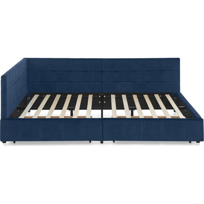 Full Size Storage Upholstered Tufted Bed Frame, Sofa Bed Frame with Comfortable Backrest and Armrests, Full Size Bed for Bedroom, Living Room,Velvet, DARK BLUE(80.5''*59''*29.5'')