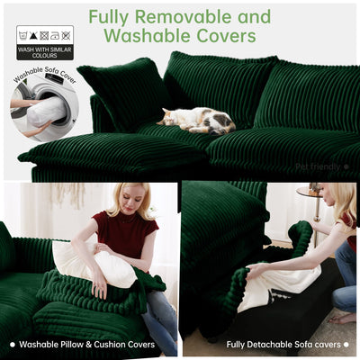 Modern Slipcovered 2-Seat Sofa Couches for Living Room, 2 Seater Sofa, Corduroy Deep Seat Sofa with Upholstered Cushion&Detachable Cover, Comfy Sofa Couch for Small Space, Apartment, Green Corduroy