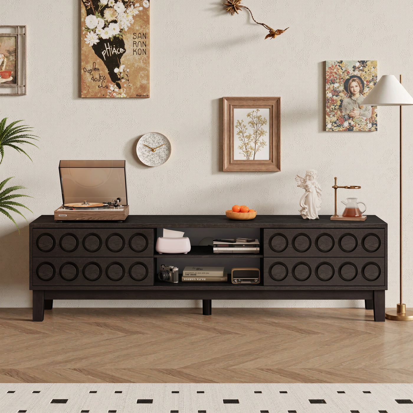 TV Stand for TVs up to 75', Media Console with 4 Drawers, Entertainment Center with Storage for Living Room and Bedroom(Black)