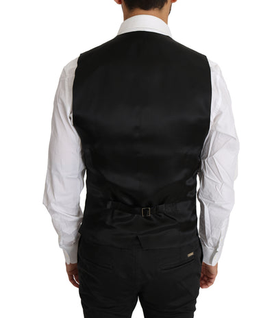 Dolce & Gabbana Black Solid Wool Silk Waistcoat Vest
