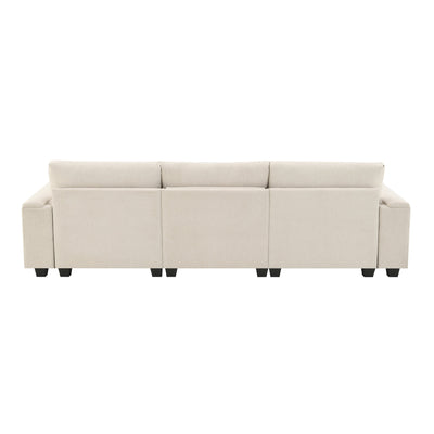 Chenille Sectional Sofa with Bluetooth Speaker, Comfy Cloud Couch Set with Drop Down Table, Cup Holders, USB Charger, Storage Armrest, Wide Seat, 96*35''