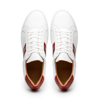 61-101-RED OLYMPIAS Italian Calfskin and Crocodile Stripe, Red