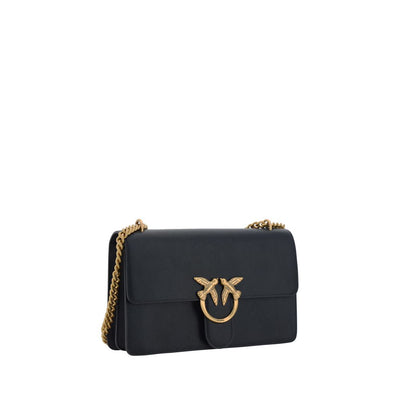 PINKO Black Calf Leather Bos Taurus Shoulder Bag