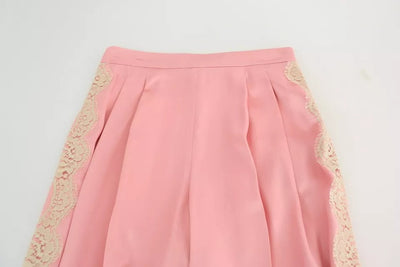 Dolce & Gabbana Pink Lace Trimmed Silk Satin Wide Legs Pants