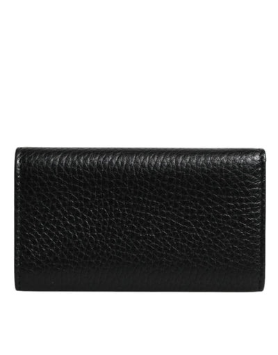 Dolce & Gabbana Black Leather Gold Metal Logo Plaque Trifold Keyring