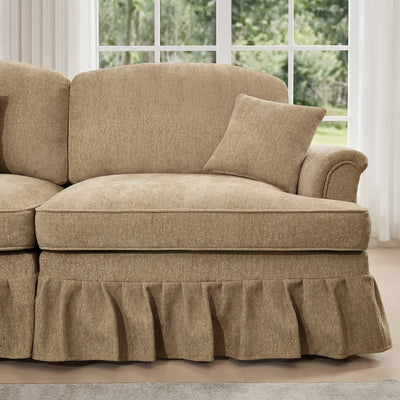 Classic U Shape 4 Seater Modular Sectional Sofa Couch with Flared Arms and Removable Ruffles Pleats Skirts and Spindle Legs, Chenille Deep Seat Cloud Sofa with Movable Ottomans, Light Coffee