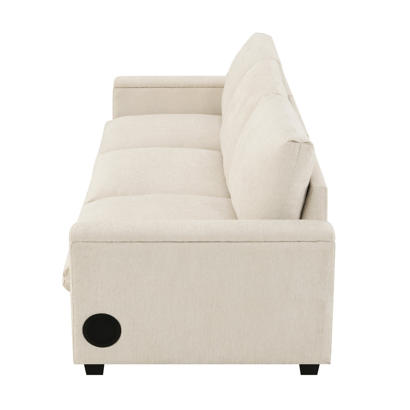 Chenille Sectional Sofa with Bluetooth Speaker, Comfy Cloud Couch Set with Drop Down Table, Cup Holders, USB Charger, Storage Armrest, Wide Seat, 96*35''