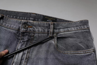Dolce & Gabbana Gray Logo Cotton Stretch Skinny Denim Jeans