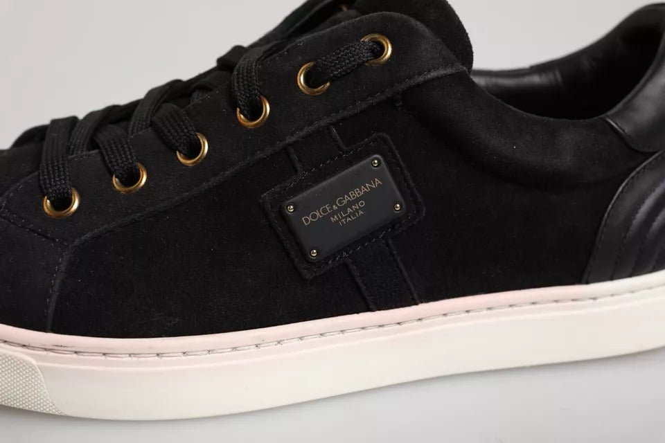 Dolce & Gabbana Black Logo Suede Leather Men Sneakers Shoes