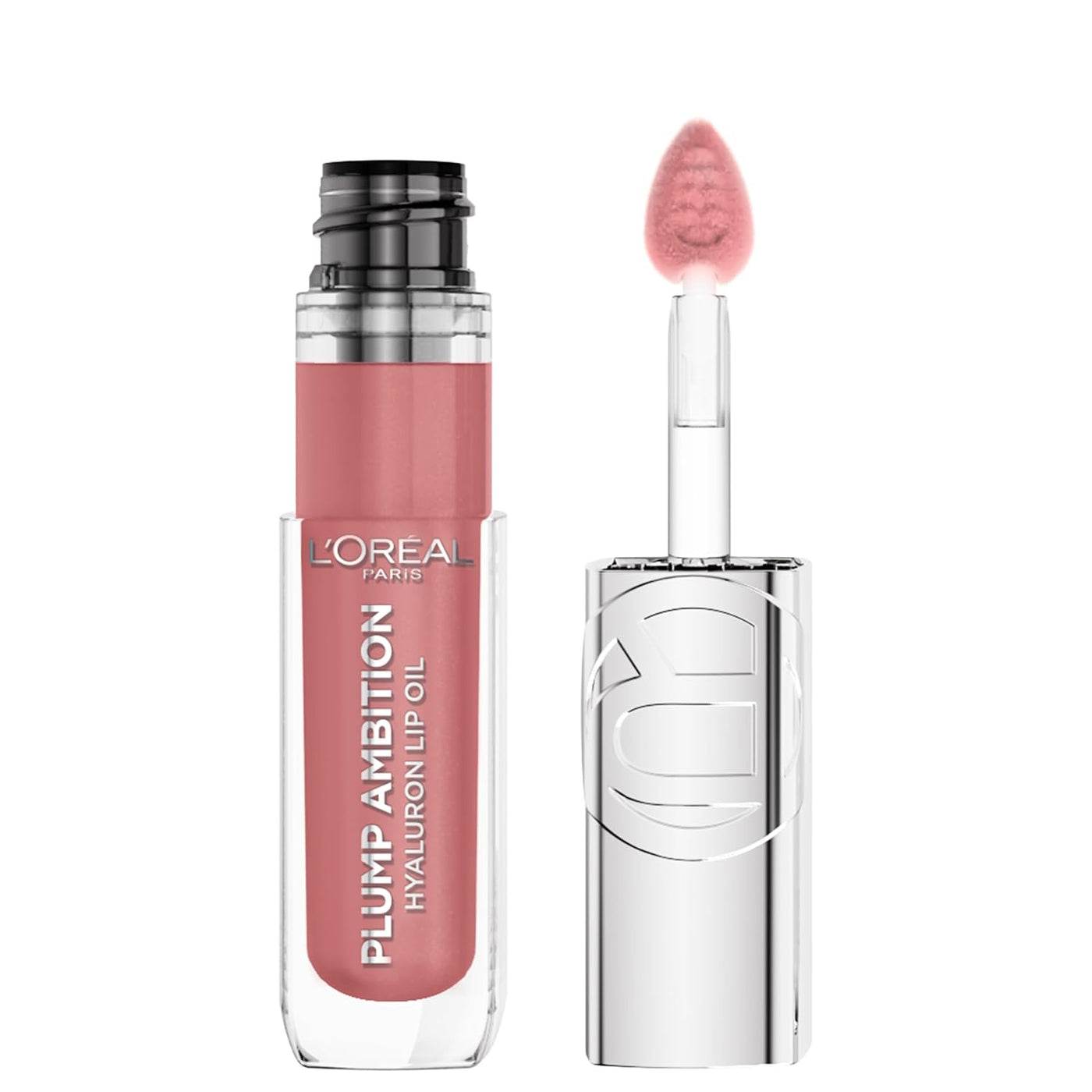 L'Oreal Paris Plump Ambition Hyaluron Lip Oil, 24 HR Lip Gloss with Hyaluronic Acid, Volumizing Formula with Glass-Like Shine, Milky Nu 201, 0.16 Fl Oz