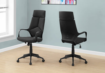 Office Chair, Adjustable Height, Swivel, Ergonomic, Armrests, Computer Desk, Work, Black Fabric, Black Metal, Contemporary, Modern
